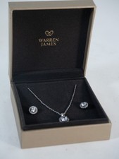 Warren James 925 Silver CZ Halo Necklace & Earrings Set Womens Boxed Gift