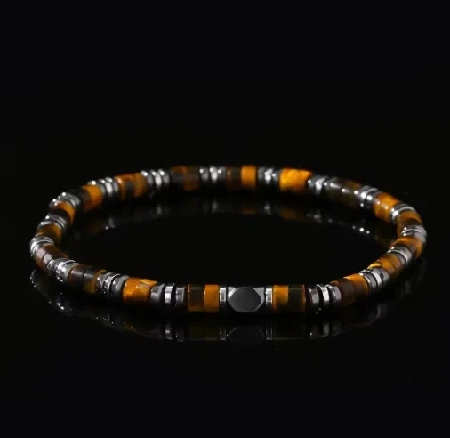 Pulsera elástica de hombre con cuentas de piedra de hematita ojo de tigre natural protección curativa Foto 3 de 3