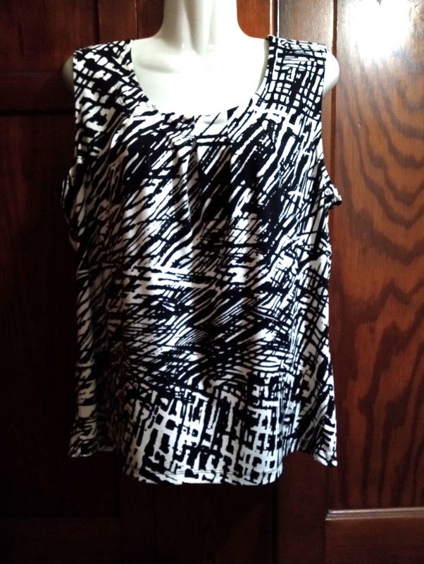KASPER LADIES TANK TOP BLOUSE SIZE LARGE COLOR BLACK AND WHITE