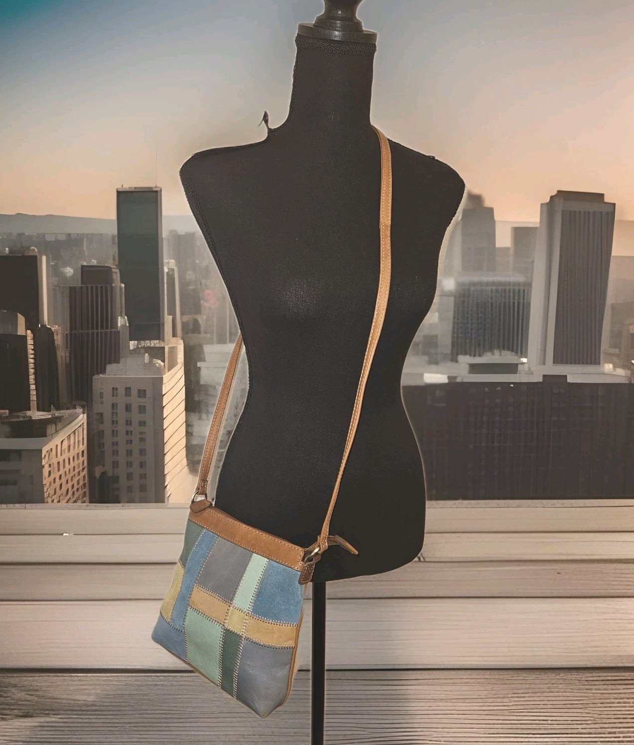 Fossil Multicolor Patch Leather Crossbody Handbag… - image 1