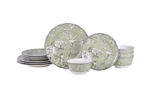 Adelaide Sage Porcelain 12-Piece Dinnerware Set – Service for 4, Includes Din...