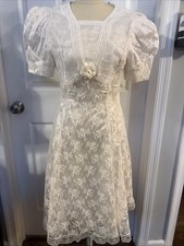 80s Jessica McClintock Flower Girl Maxi Dress Sz 12 Ivory Lace Wedding Communion
