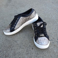 Michael Kors MK Glitter Low Top Sneakers Youth 1 Black Silver Logo Shoes