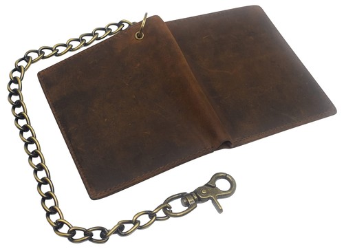 Portafoglio Uomo Vintage Pelle Blocco RFID Hipster Bifold Biker Catena Lunga (B... - Foto 7 di 8