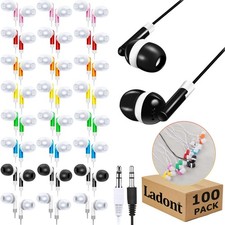 100 Pack Bulk Kids Earbuds for Classroom, Student Wired Headphones in Ear Ear...