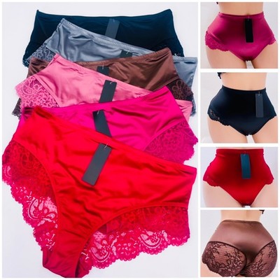 Lot 3/6 Sexy Womens Lace Satin Panties Underwear Brief Bikini Lingerie Plus Size