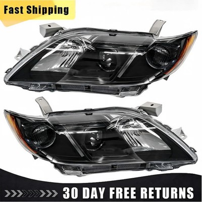 Pair Black Headlights For 2007 2008 2009 Toyota Camry Headlamp Driver&Passenger