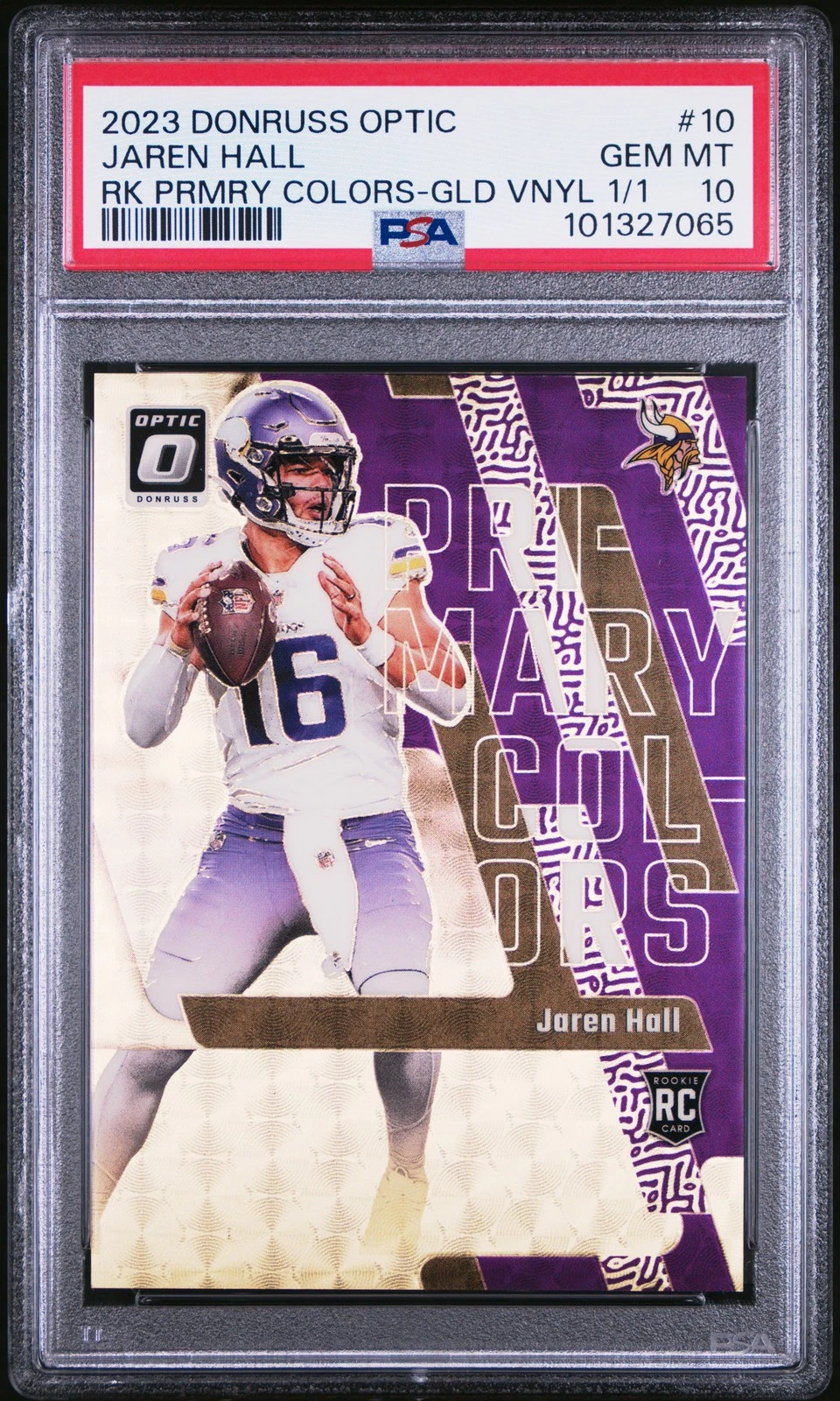 Jaren Hall Panini Donruss Optic Rookie Primary Colors #10 Gold Vinyl 1/1