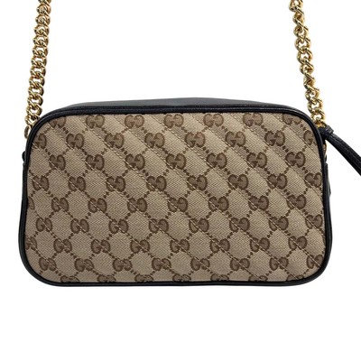 AUTH GUCCI 447632 GG MARMONT SHOULDER BAG BEIGE BLACK CANVAS