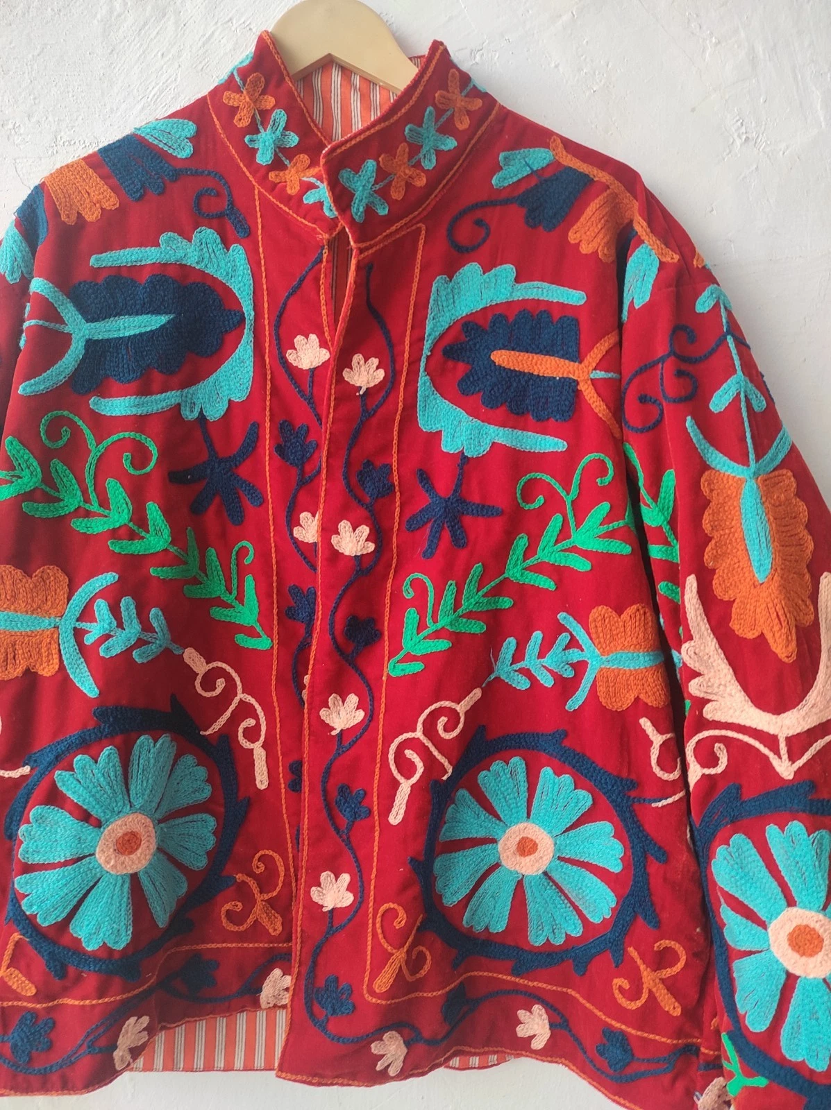 Velvet Embroidered Suzani Jacket Floral Print Ethnic Cotton Lining Women 's Wear