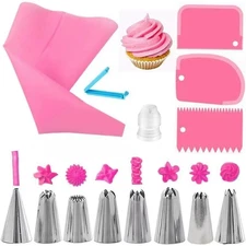 Silicone Piping Bags and Tips Set Cake DIY Decorating Kit with Stainless Steel N