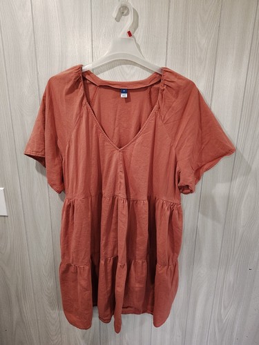 Old Navy Midi Dress 2X Short Sleeve V-Neck Milkmaid Tunic Fairy Sleeve Pockets