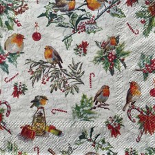 2 x cocktail paper napkins for decoupage Christmas robin birds pine branch