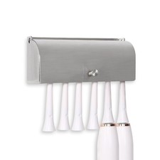 6-Slot Stainless Steel Toothbrush Holder with Cover - Wall Mounted, Dustproof...