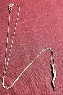 Vintage Signed   CW Sterling Silver Italian Horn Cornicello Pendant Necklace 18''