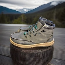 Hey Dude Men's Gray Leather Bradley Boots Lace Up Rubber Sole Round Toe Ankle