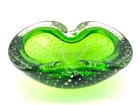 Murano Vintage Art Glass Ashtray Green Bowl Controlled Bubbles Bullicanter