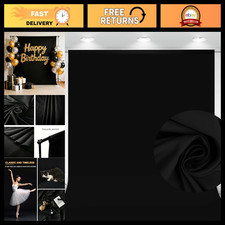10x7 FT Black Photography Backdrop - High Density Polyester, Seamless Curtain fo
