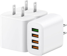 3-Pack White USB Charger Block, 4A Port USB Wall Charger with Multiple Protectio