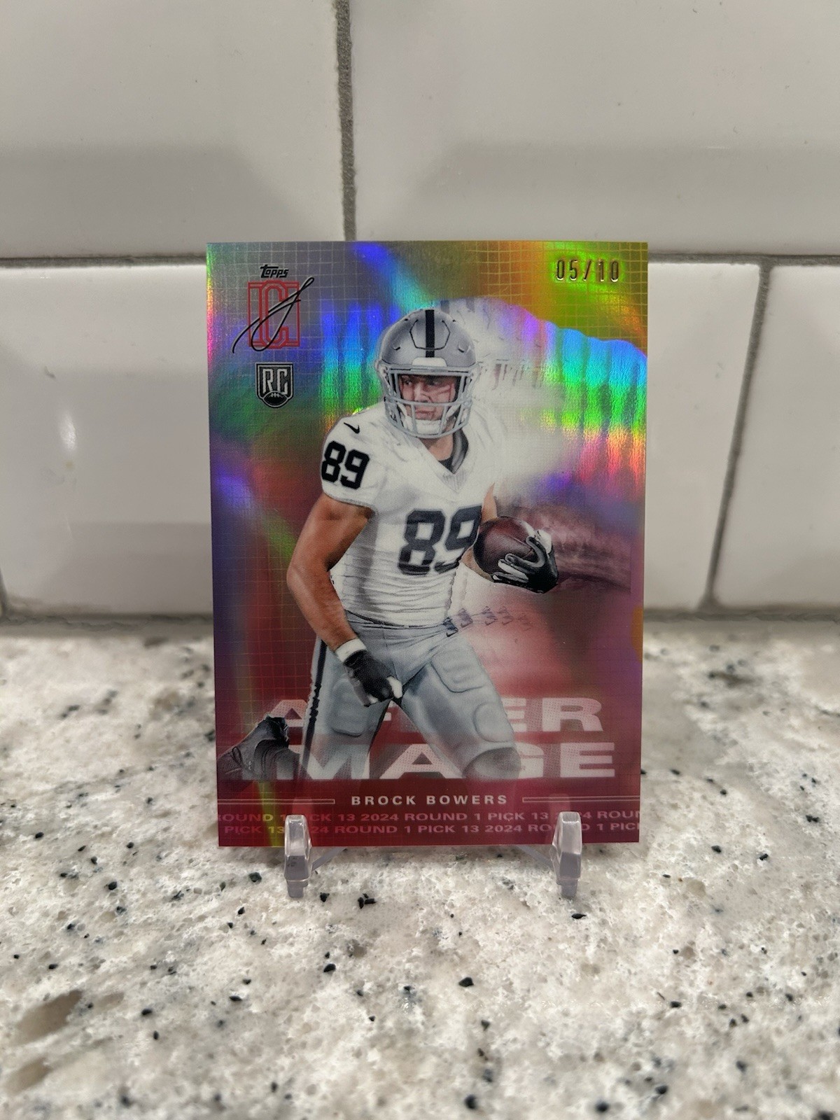 2024 Topps Signature Class Brock Bowers After Image Gold Refractor Rookie 5/10