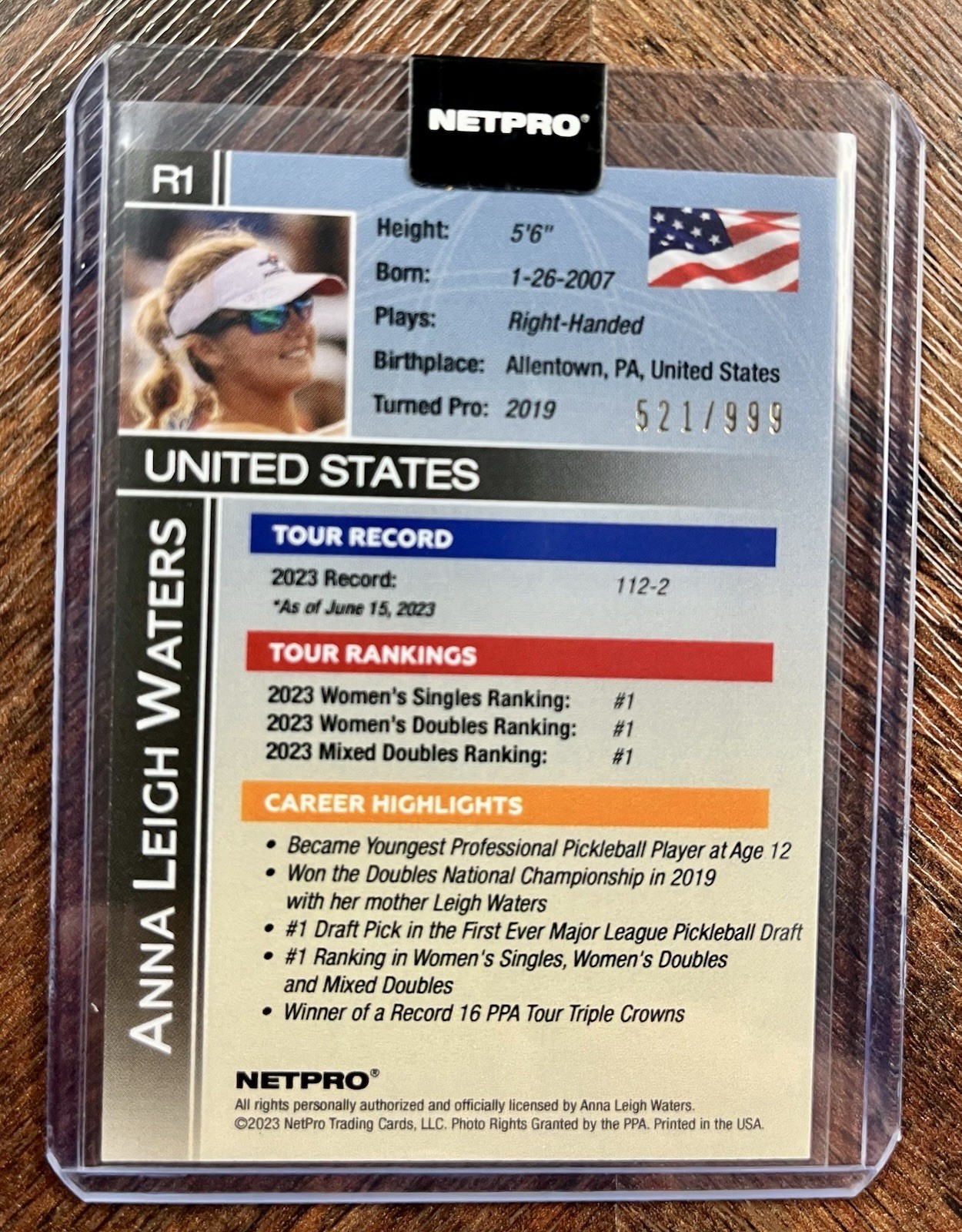 2023 NETPRO Anna Leigh Waters Retro 2003 Rookie Card #/999 RC view 2