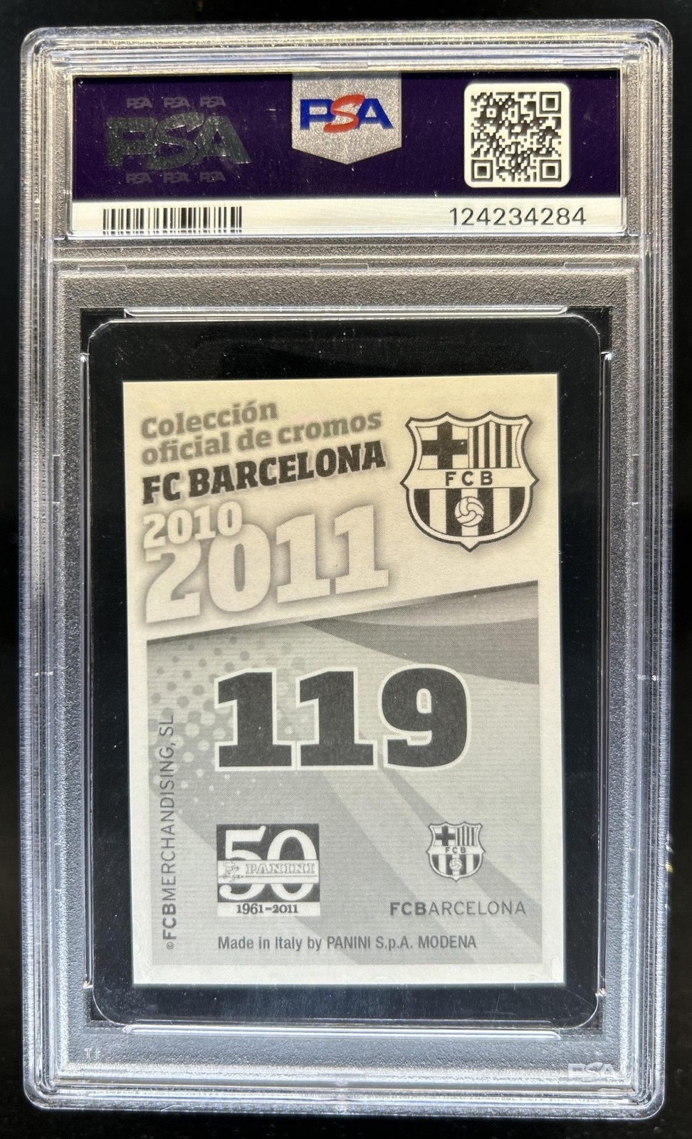 2010-11 FC Barcelona Stickers Lionel Messi Auto Unlimited Talent #119 PSA 10 view 2