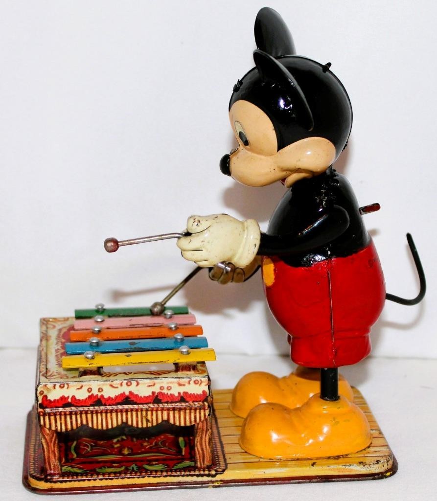 DISNEY 1950s ALL METAL VERSION MICKEY MOUSE XYLOPHONE LINEMAR WIND-UP TOY-WORKS