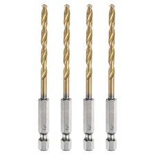 4pcs 1/4" Hex Shank Twist Drill Bits 4mm Titanium Coated Jobber Drill Bit Gold