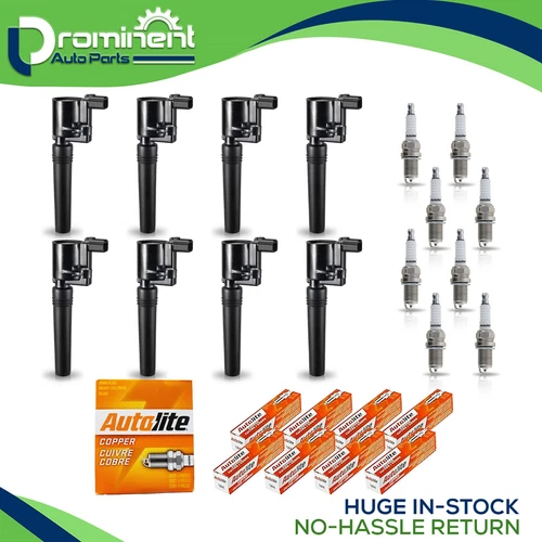 8 Ignition Coil & 8 Autolite Copper Spark Plug for 02-05 Ford Thunderbird 3.9L