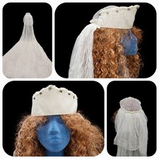 Vintage 1947s Beaded Ivory Wedding Veil Cap Glass Rhinestones Tulle/Length 89"