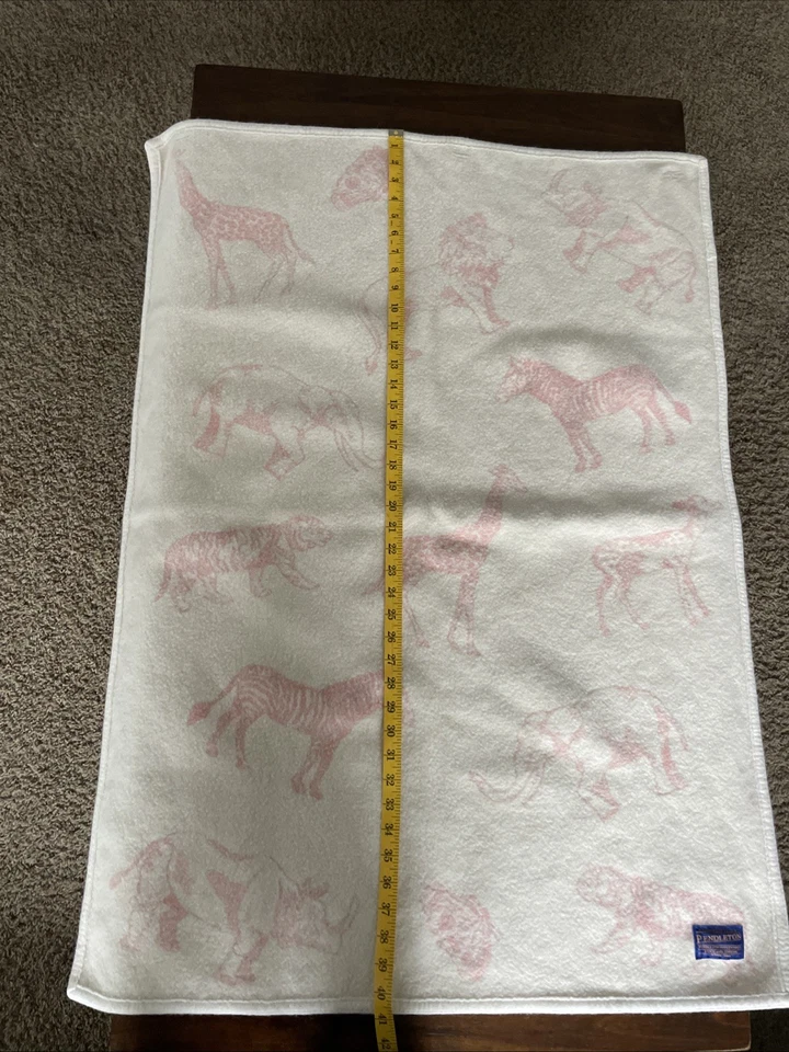 Vintage Pendleton Wool Blanket Baby Safari Animals Pink Soft/Warmth 40.5x30 - Image 4 of 4