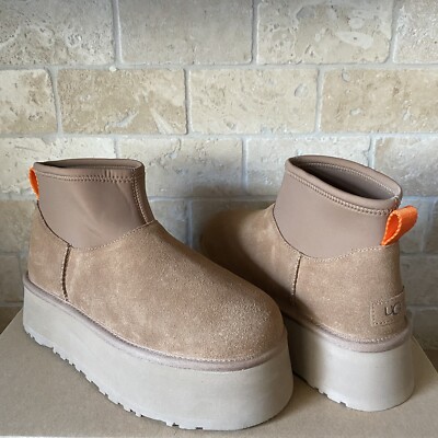 UGG CLASSIC MINI DIPPER PLATFORM CHESTNUT SHEARLING LINED BOOTS US