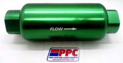 Mini Fuel Filter Billet Alum 3 5/8 x 1.25'' 10 Micron stainless stl elemnt green