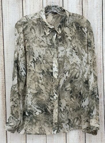 Zara Snake Print Blouse Size Large Long Sleeve Button Down Top Multicolor