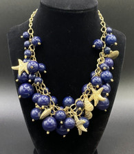 Sea Life Motif Necklace with Gold Tone  Navy Bead