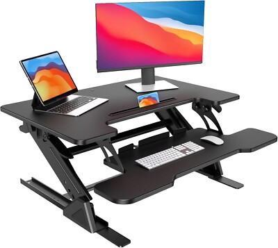 32'' Standing Desk Converter   Dual Monitor Sit Stand Riser for Home Office
