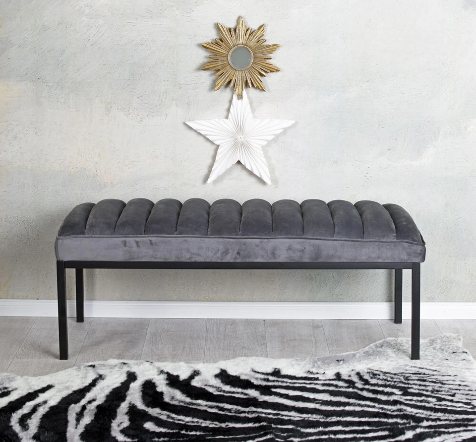 Sofabank Samt Bank Polsterbank Sitzbank Retro Schlafzimmer Hocker Vintage Möbel - Bild 4 von 4