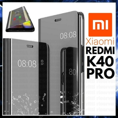 FLIP COVER FOR XIAOMI REDMI K40 PRO BLACK BOOK CASE MIRROR CLEAR VIEW 360°
