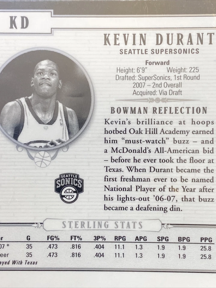 2007/2008 Bowman Sterling Kevin Durant Rookie | Perfect Condition Mint - Image 4 of 4