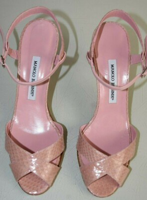 $1345 NEW Manolo Blahnik ELMYRINA Sandals EXOTIC SNAKE Pink Python