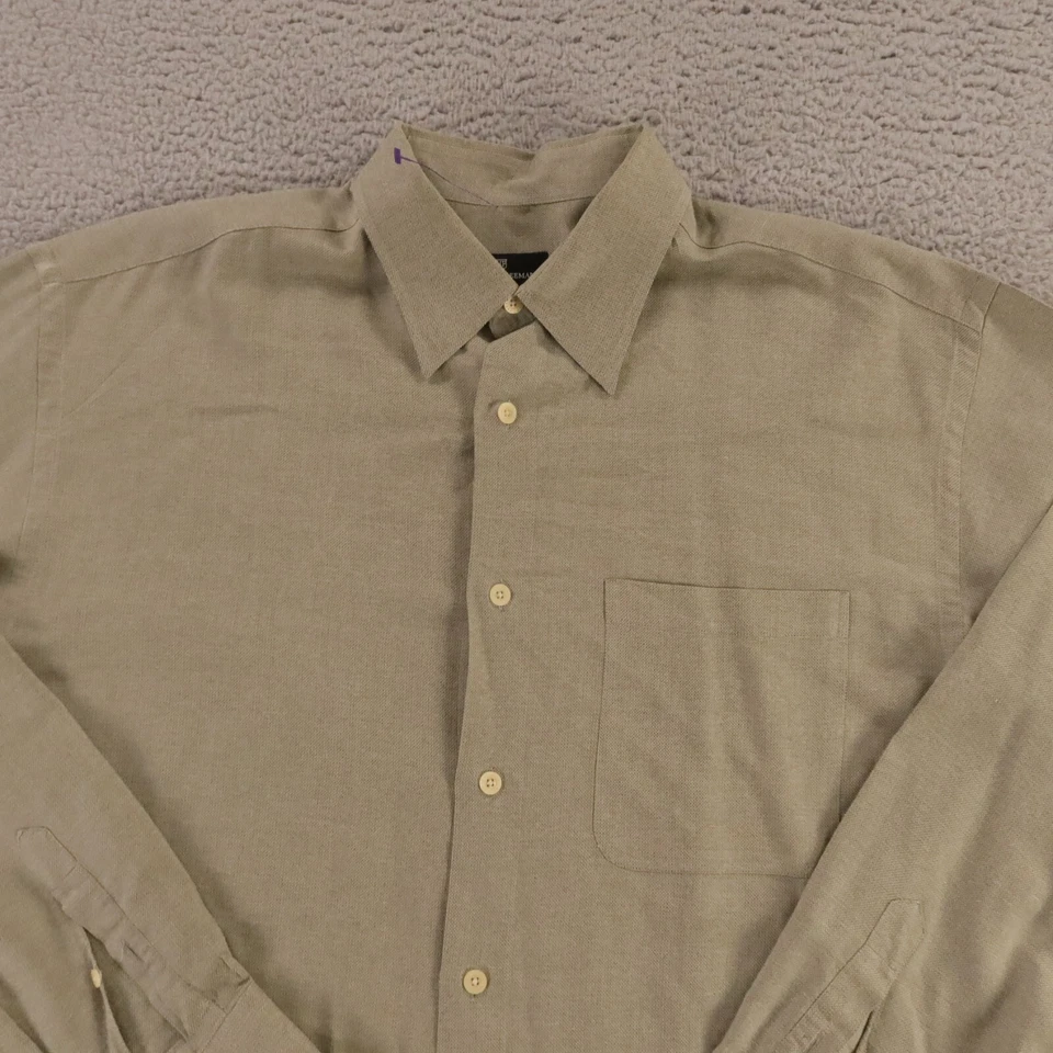 Рубашка Hickey Freeman мужская L бежевая желтовато-коричневая марлевая хлопковая на пуговицах сделано в Италии - Изображение 3 из 4