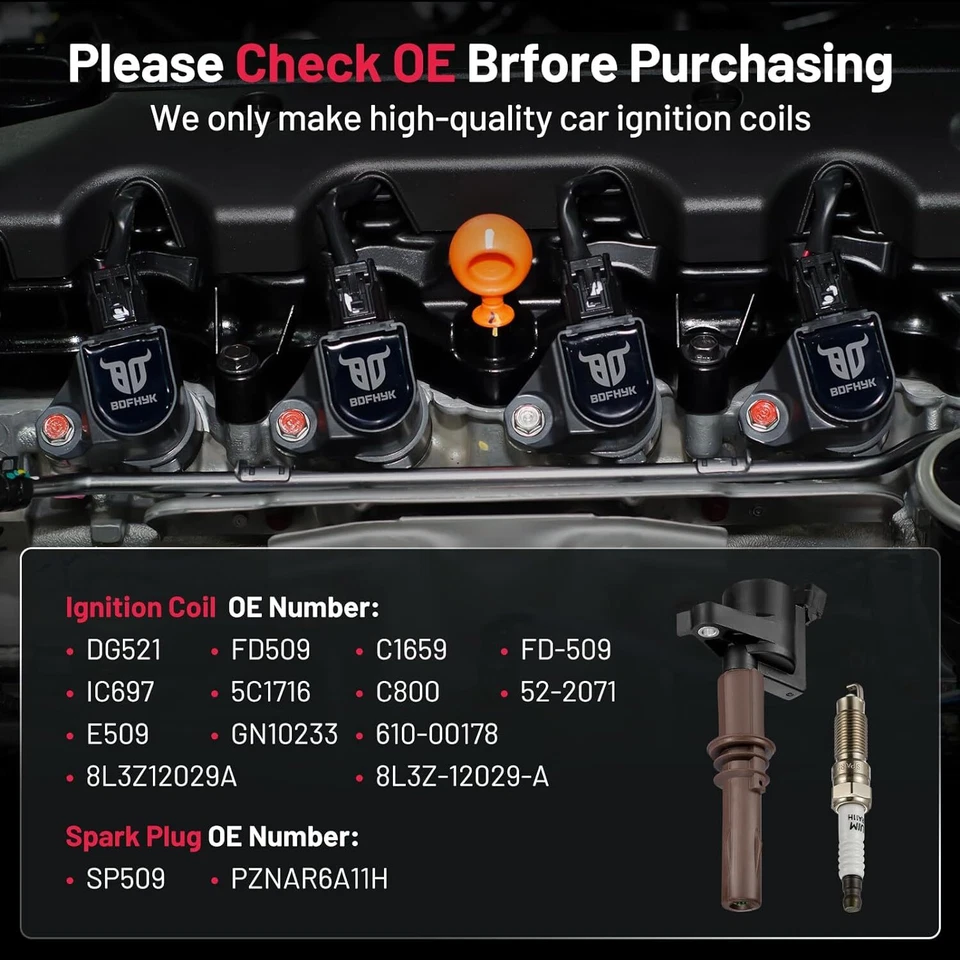 8 Ignition Coils Pack DG521 + Spark Plug For 2015-2016 F-550 Super Duty 6.8L V10 Foto 4 de 4