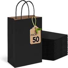 Black Gift Bags 5.25X3.75X8 Inch 50 Pack Small Black Paper Bags with Handles Bul