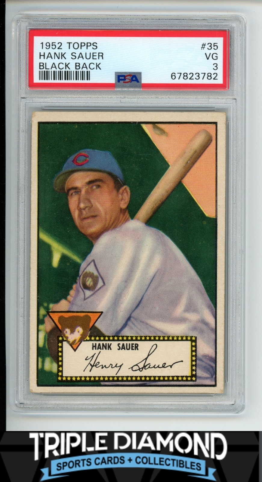 1952 Topps Baseball #35 Hank Sauer Black Back PSA 3 VG Chicago Cubs A374