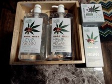 NATURAL THERAPY 33.8 Oz Hemp  Argan Body Wash-2 Bottles  Body Oil Night Creme 