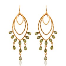 Handmade Gold Plated 925 Silver Peridot Gemstone Dangle Earrings Jewelry
