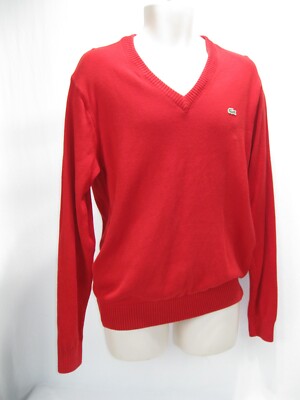 Lacoste Men's Cotton V-Neck Sweater Red Long Sleeve Size: M (4