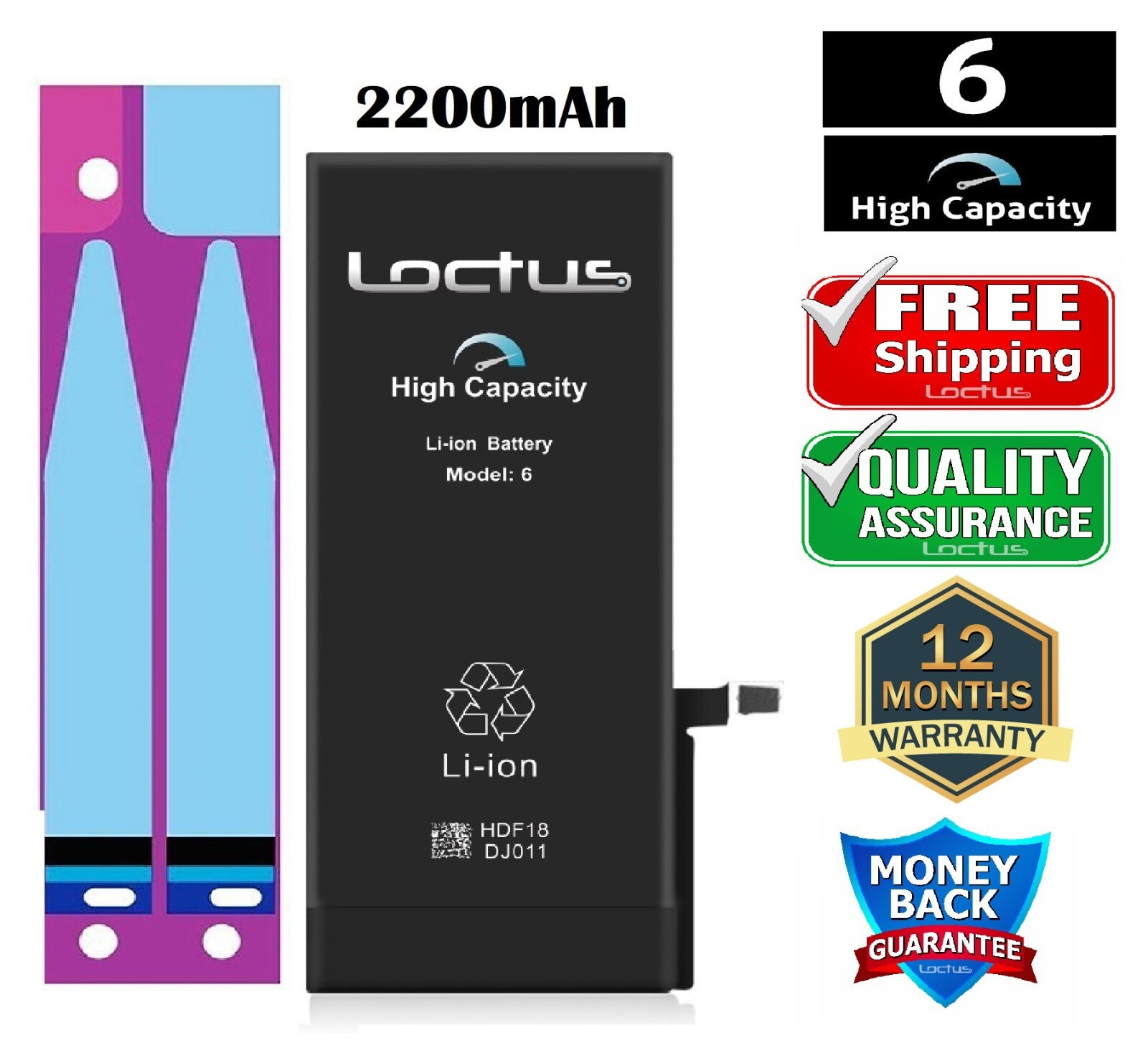 iPhone 6 2200mAh High-Capacity Battery Replacement for A1549 A1586 A1589 - LOCTUS NEW  -image