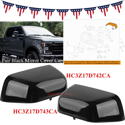 Black Mirror Cover Cap Set For 2017-2022 Ford Super Duty F250 F350 F450 F550 NEW