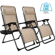 Set of 2 Zero Gravity Chairs Folding Lawn Chair Lounge Recliners with Cup Holder